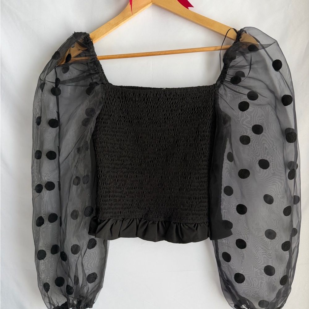 Elegant Black Sheer Polka Dot Women's Top